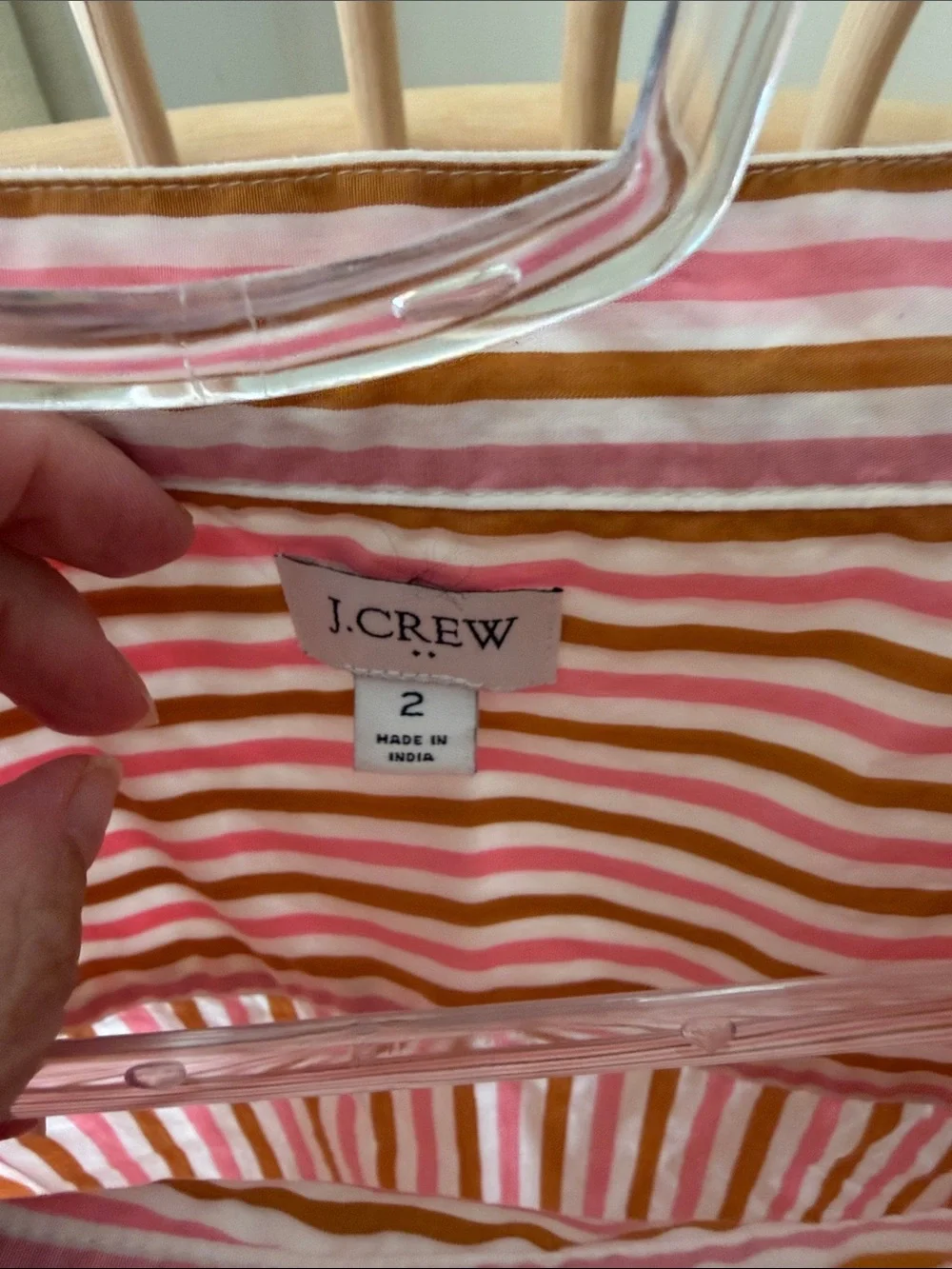 J. Crew Striped Button-Shoulder Long Sleeve Top in Pink, Yellow & White